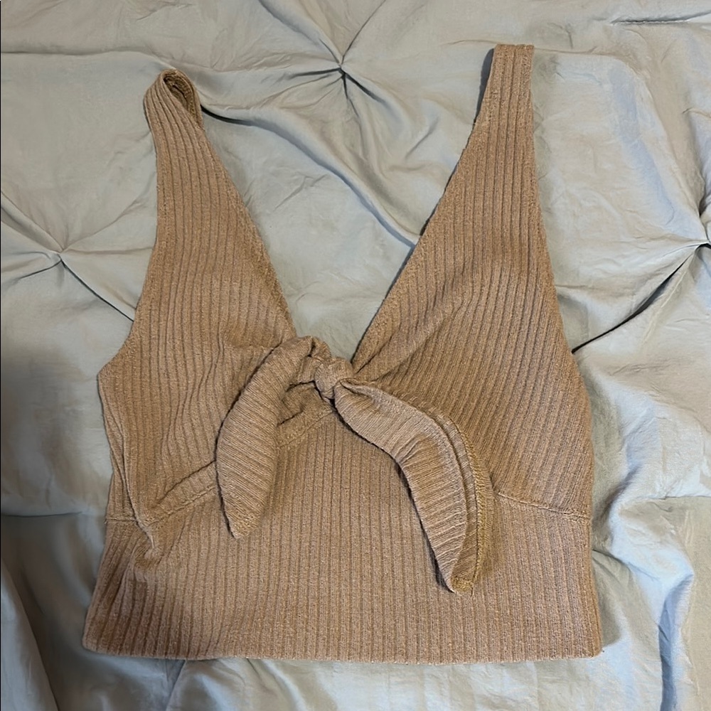 Abercrombie & Fitch Brown Ribbed Knot-Front Tank Top